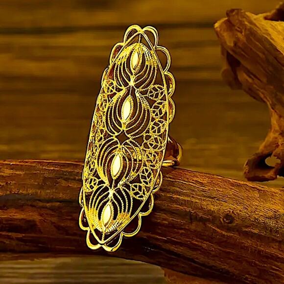 Gold Geometric 24K Exaggerated Ring - Picture 4 of 6